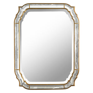 SHAPED BEVELED MIRROR IN DOUBLE GILT FRAME