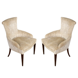 PAIR OF CONTEMPORARY CURVED BACK CHAIRS WITH MODERN VELVET