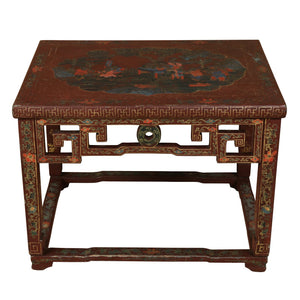 CHINESE RED LACQUERED COFFEE TABLE WITH INTRICATE GILT DETAIL