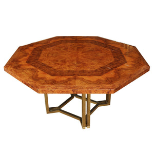 GUY LEFEVRE FOR MAISON JANSEN OCTAGONAL DINING TABLE WITH GEOMETRIC BRASS BASE