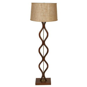 BRASS AND SHAPED WOOD STANDING LAMP