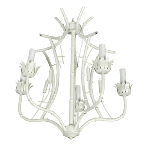 VINTAGE BAMBOO WHITE PAINTED CHANDELIER FIVE ARM