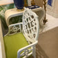OSCAR DE LA RENTA PAINTED ARMCHAIR NEWLY UPHOLSTERED IN RAW GREEN SILK