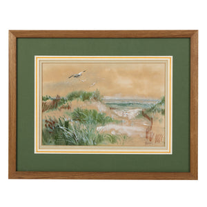 FRAMED SEASIDE SCENE WITH GREEN MAT