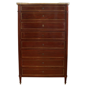 GENTLEMAN'S TALL CHEST OF DRAWERS WITH PIERCED BRASS GALLERY AND MARBLE TOP