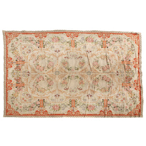 PORTUGUESE WOOL PINK, CORAL AND GREEN NEEDLEPOINT CARPET FROM STARK