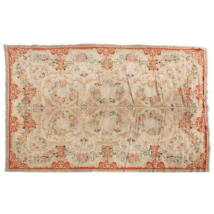 PORTUGUESE WOOL PINK, CORAL AND GREEN NEEDLEPOINT CARPET FROM STARK