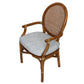 SET OF FOUR MCGUIRE STYLE RATTAN ARM CHAIRS WITH JOHN ROBSHAW CUSTOM BLUE CUSHIONS