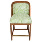 SET OF FOUR MCGUIRE BAR STOOLS  NEWLY UPHOLSTERED IN MEG BRAFF VIENNA WOODS FABRIC