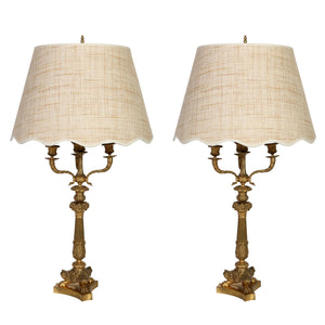 PAIR OF FRENCH GILT BRONZE CANDELABRA LAMPS CIRCA 19TH CENTURY