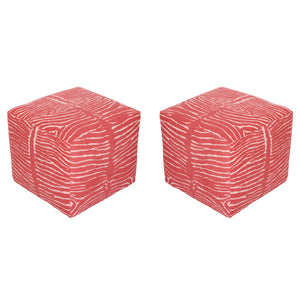 PAIR OF NEWLY UPHOLSTERED ANIMAL PRINT RED PETITE OTTOMANS