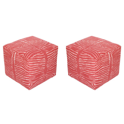 PAIR OF NEWLY UPHOLSTERED ANIMAL PRINT RED PETITE OTTOMANS