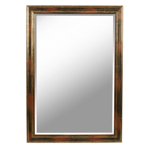 RECTANGULAR GOLD LEAF BEVELED MIRROR WITH BLACK AND RED UNDERTONES