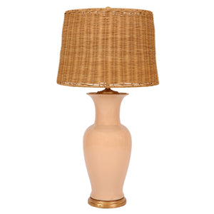 PEACH GLAZED QUANYI SHAPED LAMP GOLD LEAF BASE