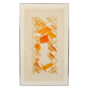 FRAMED ABSTRACT PAINTING IN SHADES OF ORANGE AND YELLOW
