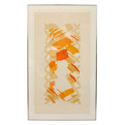 FRAMED ABSTRACT PAINTING IN SHADES OF ORANGE AND YELLOW