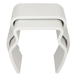 SET OF KARL SPRINGER STYLE STACKING SIDE TABLES IN PAINTED WHITE TEXTURED FINISH