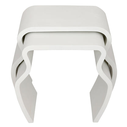 SET OF KARL SPRINGER STYLE STACKING SIDE TABLES IN PAINTED WHITE TEXTURED FINISH