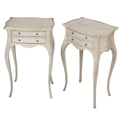 PAIR VINTAGE FRENCH PAINTED BEDSIDE TABLES WITH DRAWERS