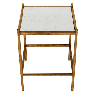 VINTAGE BRASS SIDE TABLE WITH ANTIQUED MIRRORED TOP