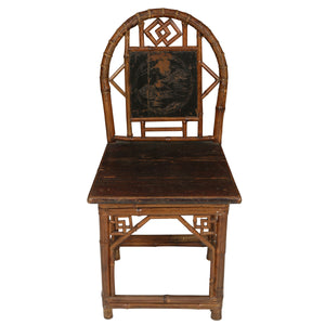 VINTAGE BAMBOO AND WOOD SMALL CHAIR WITH CARVED DETAIL