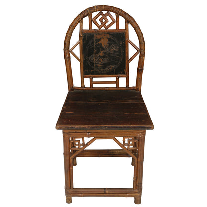VINTAGE BAMBOO AND WOOD SMALL CHAIR WITH CARVED DETAIL