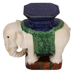 SINGLE CERAMIC BLUE, GREEN & WHITE HAPPY ELEPHANT