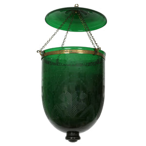 CUSTOM JADE GREEN  ETCHED JUMBO BELL JAR LANTERN