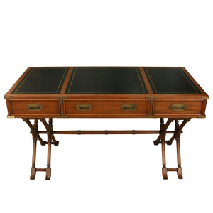 VINTAGE LEATHER AND WOOD CAMPAIGN DESK