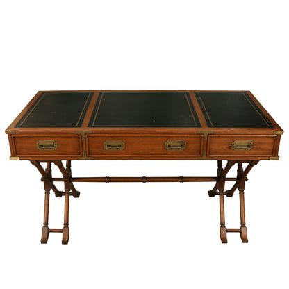 VINTAGE LEATHER AND WOOD CAMPAIGN DESK