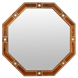 WOOD AND BONE INLAY LARGE OCTAGONAL MIRROR