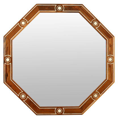 WOOD AND BONE INLAY LARGE OCTAGONAL MIRROR