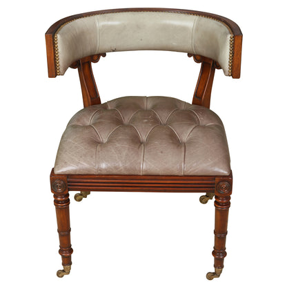 ENGLISH TUFTED LEATHER KLISMOS CURVED DESK CHAIR