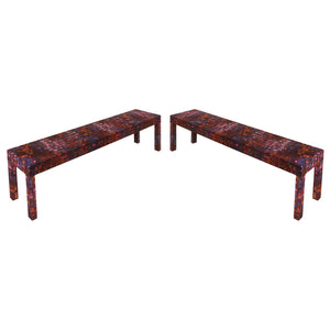 A PAIR OF MID CENTURY MODERN VINTAGE PARSONS STYLE BENCHES