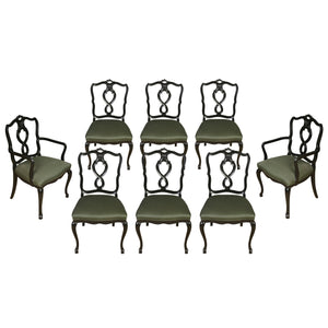 SET OF EIGHT BLACK DINING CHAIRS WITH CABRIOLE LEGS