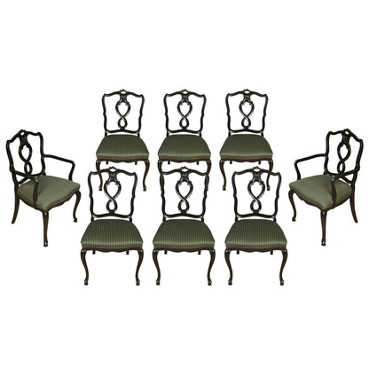 SET OF EIGHT BLACK DINING CHAIRS WITH CABRIOLE LEGS