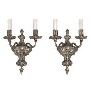 PAIR OF VINTAGE IN THE MANNER OF CALDWELL SILVER METAL TWO ARM SCONCES