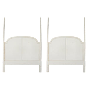 PAIR OF VINTAGE SERGE ROCHE WHITE PAINTED CANED TWIN HEADBOARDS WITH FROND DETAIL CARVED DETAILS