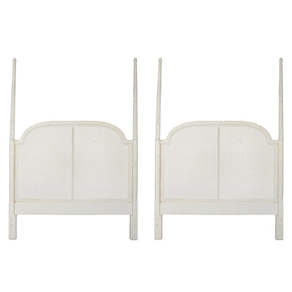 PAIR OF VINTAGE SERGE ROCHE WHITE PAINTED CANED TWIN HEADBOARDS WITH FROND DETAIL CARVED DETAILS