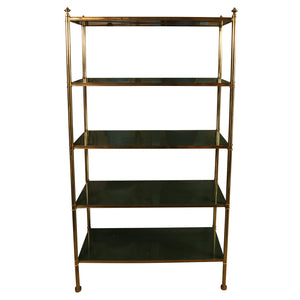 VINTAGE BILLY BALDWIN BRASS ETAGERE WITH GREEN LACQUERED SHELVES