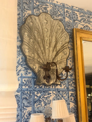 PAIR OF VINTAGE MIRRORED SHELL WALL SCONCES
