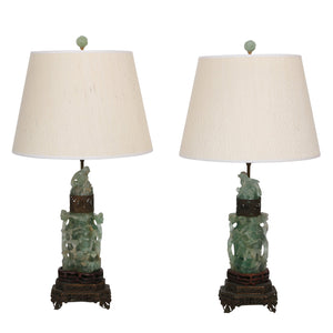 PR. JADE CRYSTAL LAMPS WITH ASIAN INSPIRED ORNATE BRASS BASE