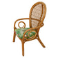 PAIR OF VINTAGE RATTAN FAN BACK CHAIRS WIT SCHUMACHER GREEN AND PINK FABRIC