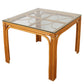VINTAGE BAMBOO AND GLASS SQUARE DINING TABLE WITH FOUR DINING CHAIRS