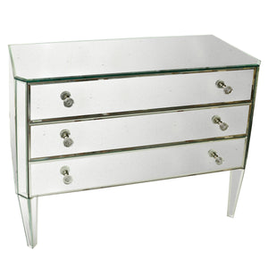 MIRRORED CHEST WITH THREE DRAWERS AND CUT CORNERS