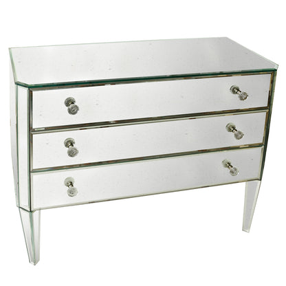 MIRRORED CHEST WITH THREE DRAWERS AND CUT CORNERS