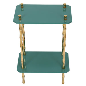 CUSTOM BLUE SMALL FREDDIE SIDE TABLE WITH POLISHED BRASS