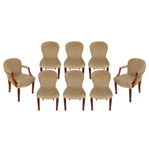 SET OF EIGHT GEORGIAN ENGLISH UPHOLSTERED DINING CHAIRS WITH MAHOGANY LEGS