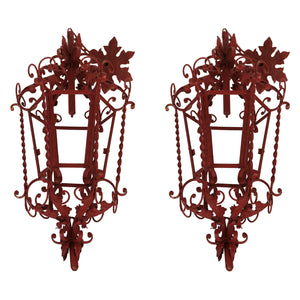 PAIR OF MIZNER STYLE RED PAINTED IRON LANTERNS, NEWLY REWIRED ELECTRIFIED