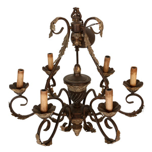 SPANISH IRON AND FADED GILT ORNATE CHANDELIER